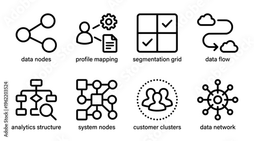 Data and analytics icons illustrating network structures and information