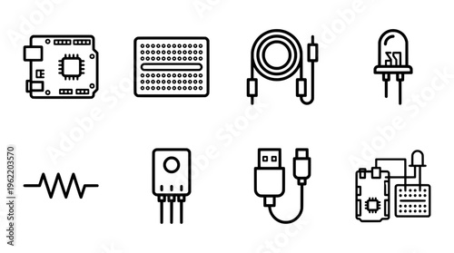 Electronic components collection microcontroller breadboard wire led resistor