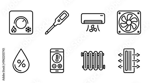 Hvac system icons thermostat thermometer air conditioner fan humidifier