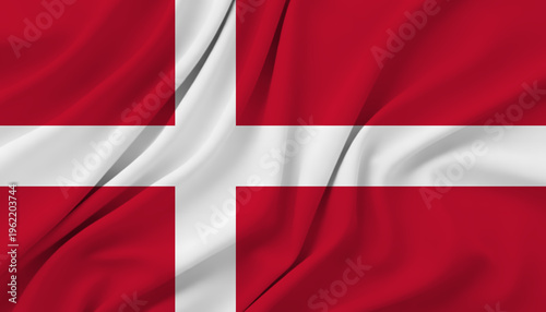 Denmark flag background with wavy fabric texture, national flag of danish