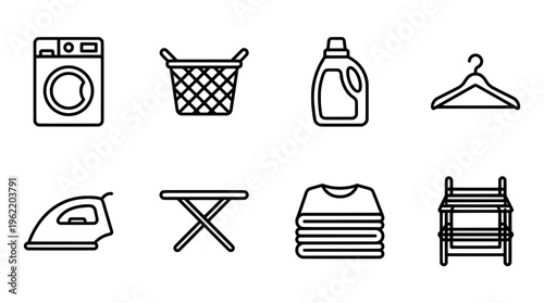 Laundry icons washing machine basket detergent hanger iron ironing board
