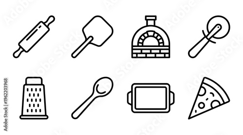 Pizza making tools icon set vector illustration for culinary concepts