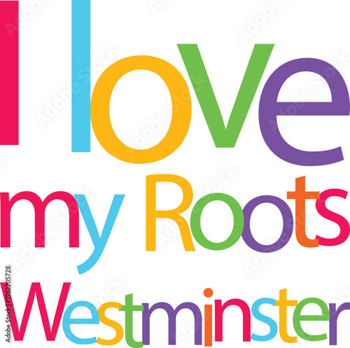 Westminster city text design featuring colorful overlapping letters for london district celebration