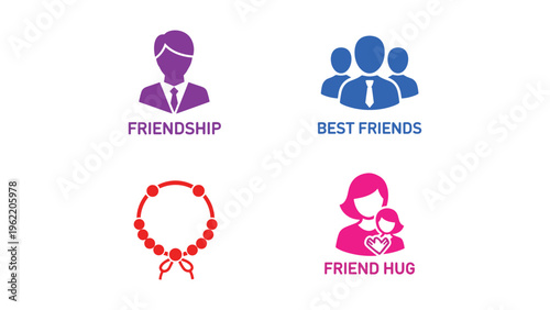 Four icons representing different aspects of friendship and camaraderie