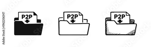 P2P File Download Icon Set with Folder and Arrow Symbol