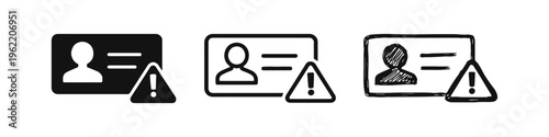 User Profile ID Card with Warning Alert Icons Set