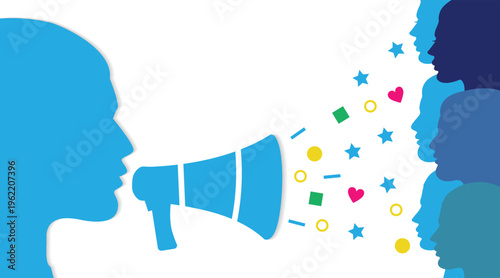 Human heads silhouette influencing a crowd