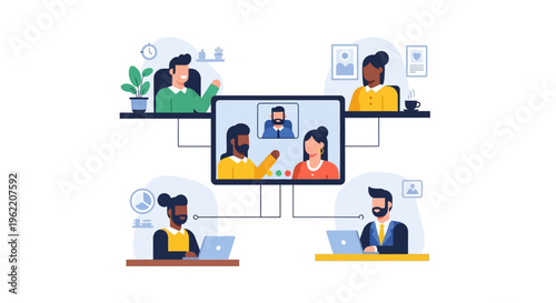 Diverse Business Team in Virtual Video Conference Meeting, Remote Online Collaboration and Communication Concept