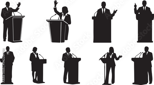 silhouette of a politician speaking at a podium