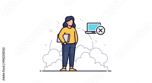 Woman Disconnecting from Laptop: Digital Detox and Work-Life Balance Concept Illustration