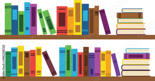 Colorful Bookshelf with Assorted Books on Wooden Shelves for Library or Reading Room Decor