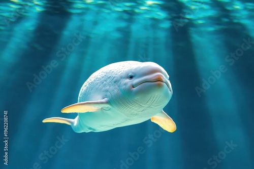 Beluga Whale Swimming Gracefully in Clear Blue Ocean Water