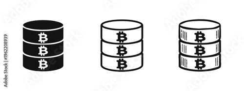 Stack of Bitcoin Cryptocurrency Coins Icons, Digital Crypto Investment and Savings, Bitcoin Asset Accumulation Symbols