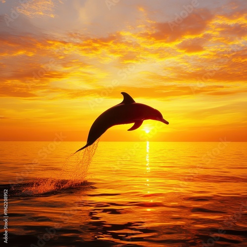 Dolphin Leaping Against the Backdrop of a Vibrant Sunset