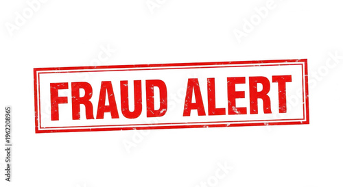 Red rubber stamp with the words Fraud Alert on a textured surface isolated png