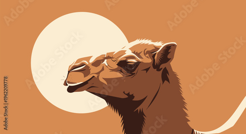 Close up of a camels head in profile.