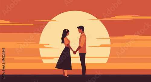 Couple holding hands at sunset, symbolizing love and togetherness.