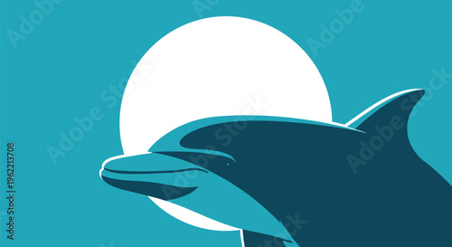 Graceful Dolphin Silhouetted Against a Bright Full Moon in the Ocean.