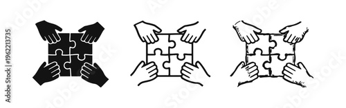 Teamwork and Collaboration Puzzle Pieces Icon Set
