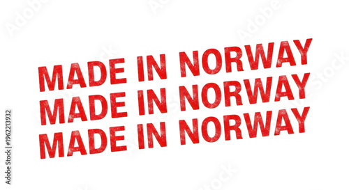Red ink stamp text that says Made In Norway on a clean surface isolated png