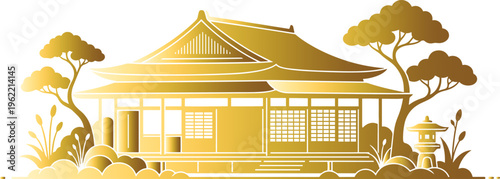 Golden japanese temple with trees