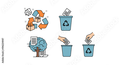 Paper waste recycle Line art modern abstract minimal illustration