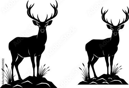Black silhouette of deer with antlers