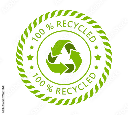 100% Recycled Green Rope Seal Badge – Eco Friendly Circular Recycling Label Icon