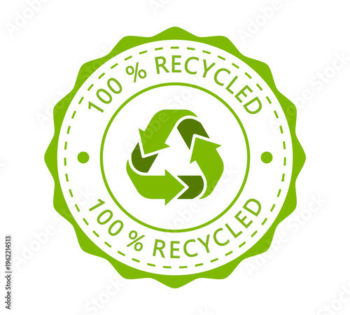 100% Recycled Eco Badge Seal – Green Sustainability Label Recycling Symbol Icon