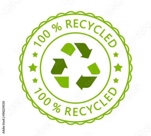 100% Recycled Green Stamp Seal – Eco Friendly Circular Badge Label Icon