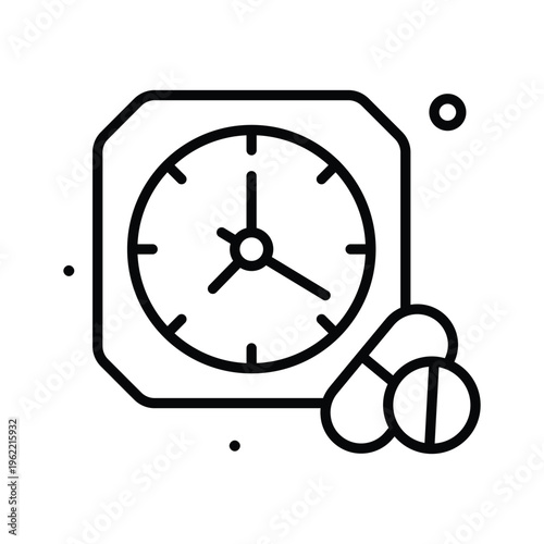 Premium line icon representing medicine time and dosage schedule