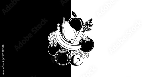Black and white illustration of fruit.
