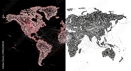 Global connections and world map illustrations.