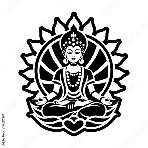 Avalokiteshvara bodhisattva symbol, glyph style icon