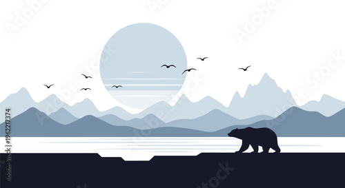 Majestic Bear Silhouette Walking in Nature.