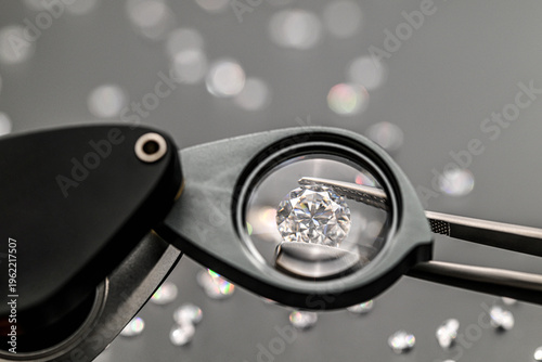 Close-up view of diamond under magnifier