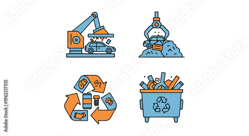 Scrap metal recycle Line art creative abstract color shapes