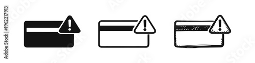 Credit Card with Exclamation Warning Icon Set - Financial Problem or Fraud Alert