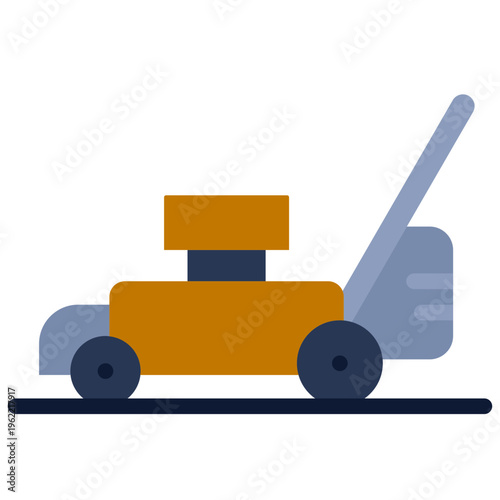 This Flat Design drawing depicts a lawnmower on a white background surface