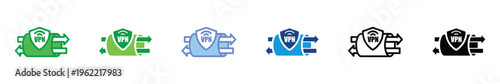 VPN Tunnel Icon Set in Multiple Styles and Colors – Secure Network, Encryption, Privacy Protection, Flat, Line, Monochrome Variations for Cybersecurity UI Design
