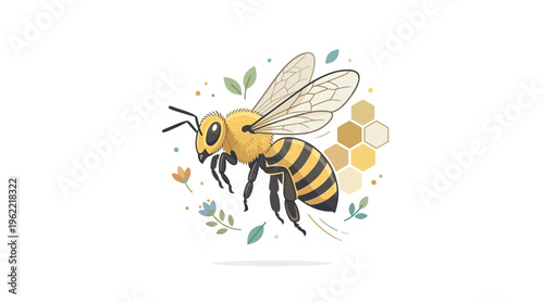 Bee flying near honeycomb sweet nectar.