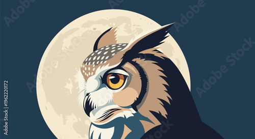 Majestic great horned owl with intense gaze.