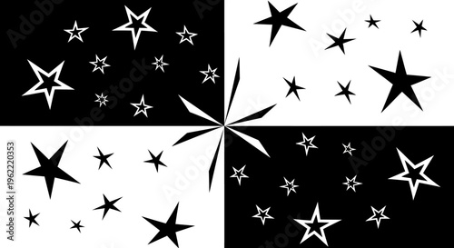 Black and white star shapes arranged.
