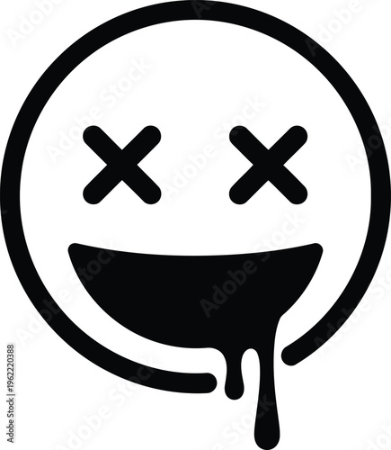 A whimsical sad face emoji with dripping tears and crossed-out eyes expressing a mix of humor and melancholy Vector