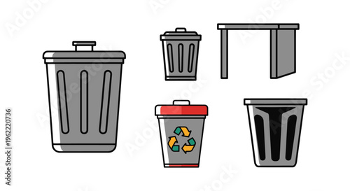 Metal recycle bin Line art minimal abstract creative illustration