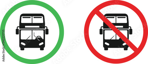 Allowed and prohibited bus traffic symbols on a road sign Vector