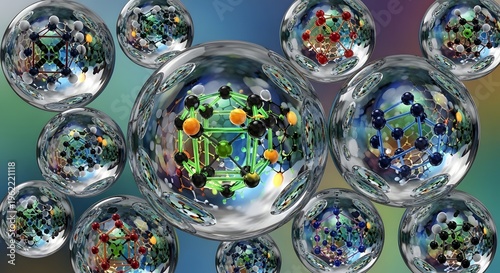 Vibrant colorful glass marbles reflection.