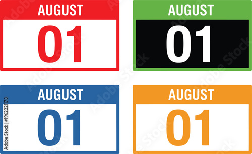 Four differently styled august first date labels Vector