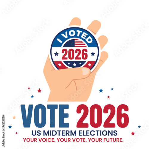 US Midterm Elections 2026 Hand Holding Vote Seal Logo Patriotic Vector Design