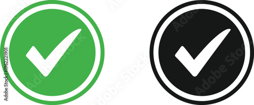 Two checkmark icons in contrasting green and black color schemes on a plain background Vector